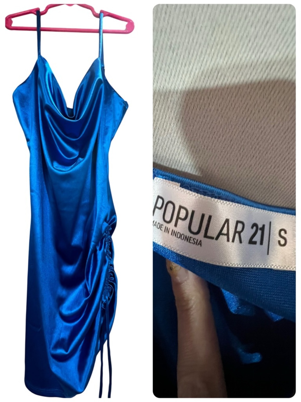 Popular 21 Blue Satin Cowl Neck Slip Dress - Women's Prom